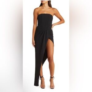 New! Heiress Beverly Hills Black Corset Strapless Draped Crepe Maxi Dress Size L